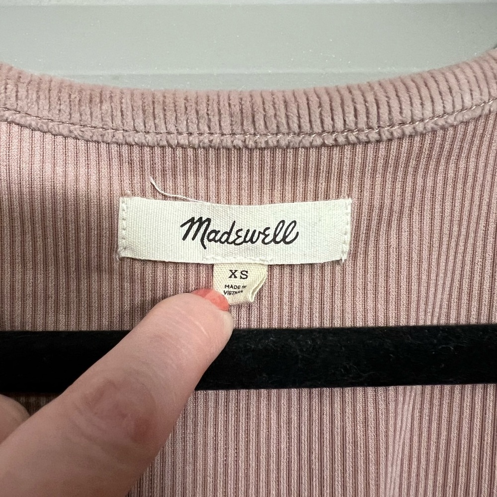 Madewell Corduroy Tie-Front Faux-Wrap Top Sz XS in Warm Sandstone - Picture 3 of 7